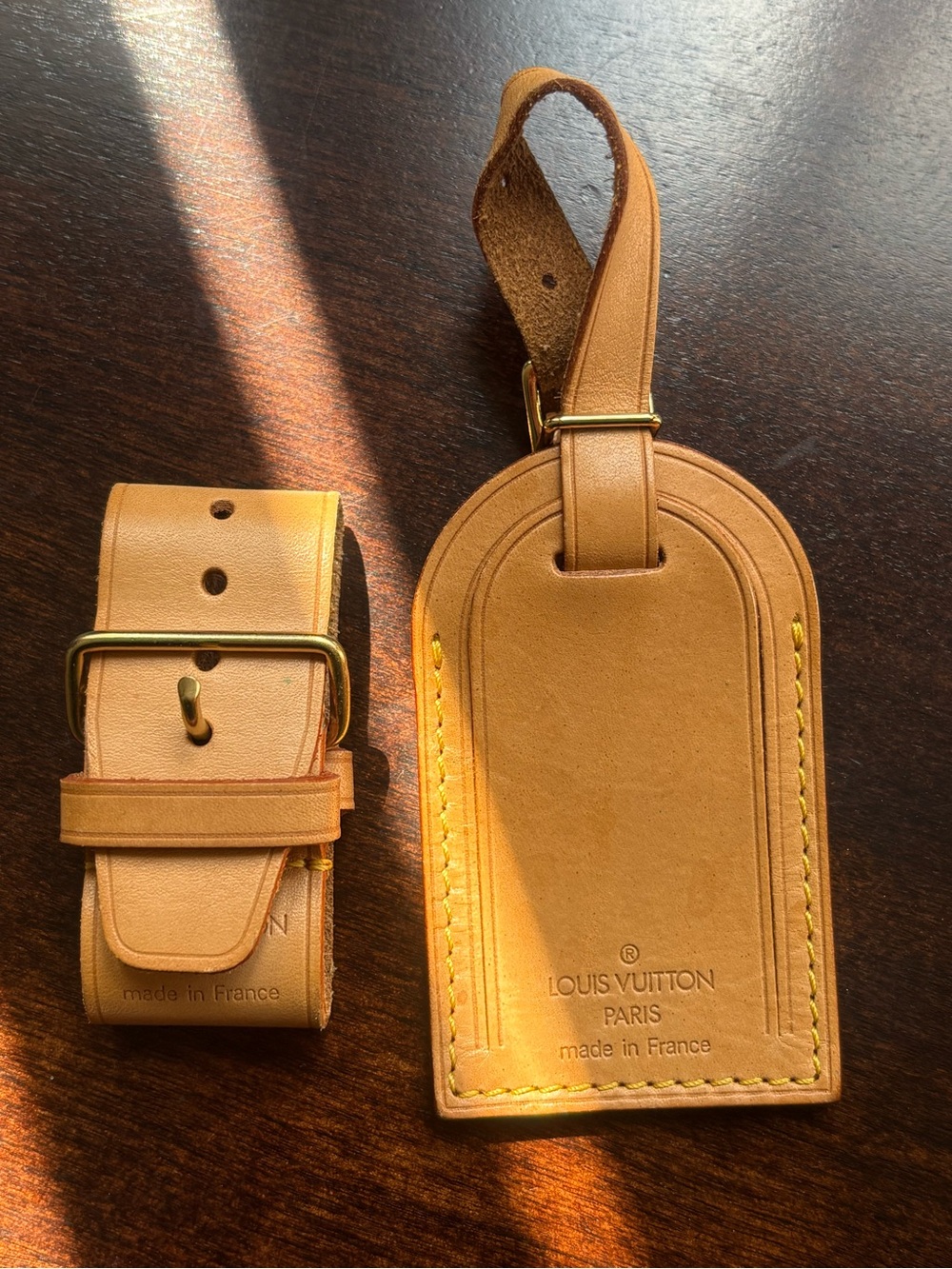Auth Louis Vuitton Luggage Tag and Poignier in Vachetta Leather